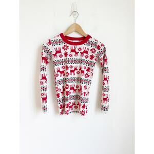 Hanna Anderson Dear Deer Long John Pajama Top Size 12 Kid's Red White Christmas